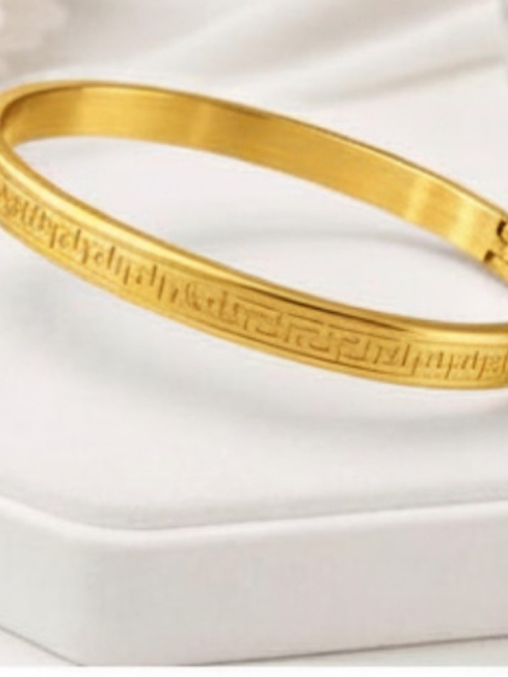 STAX Gold Greek Key Hinged Bangle Stainless Steel Cuff